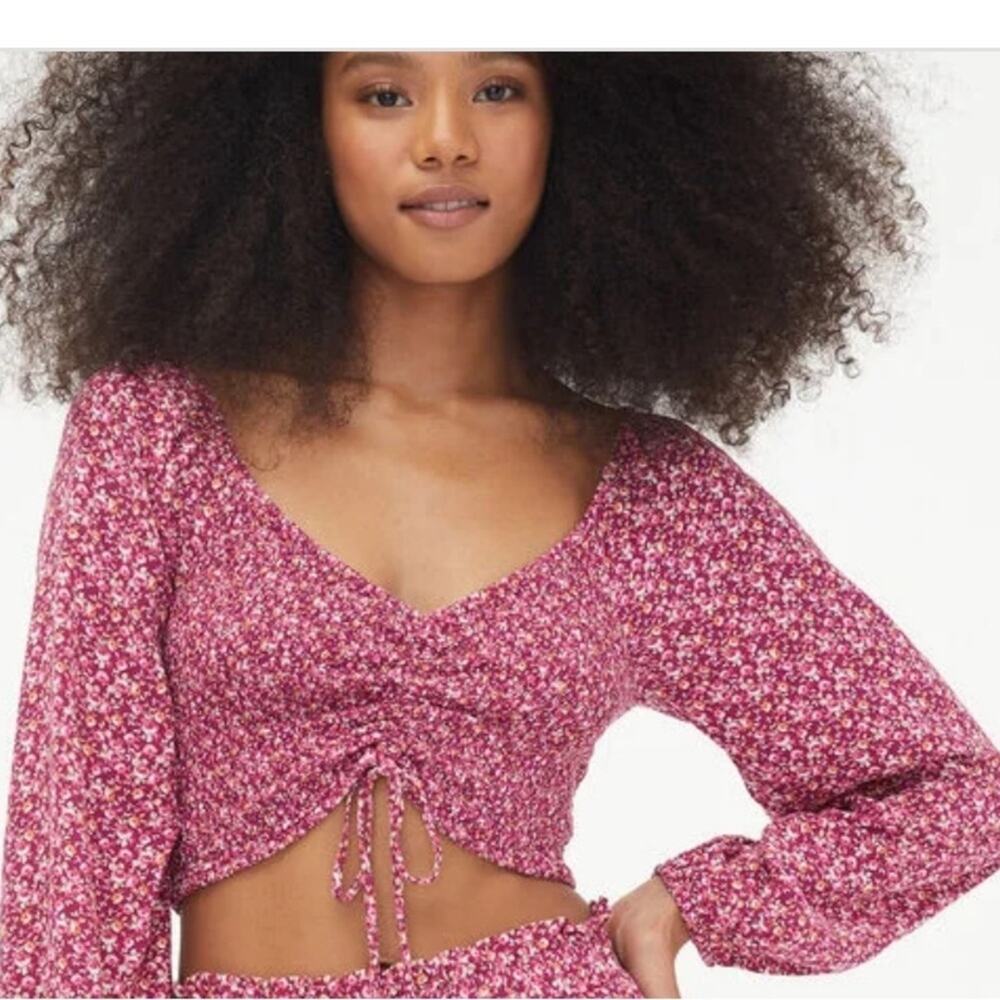 Aeropostale Pink Floral Bohemian Smocked Crop Top size XL